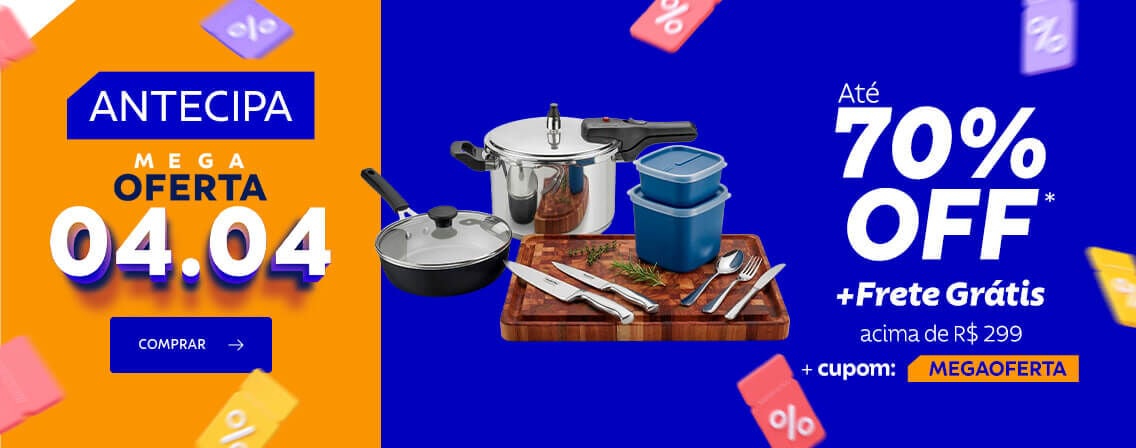Mega oferta 04/04: at&eacute; 70% OFF + frete gr&aacute;tis acima de R$ 299 + cupom MEGAOFERTA