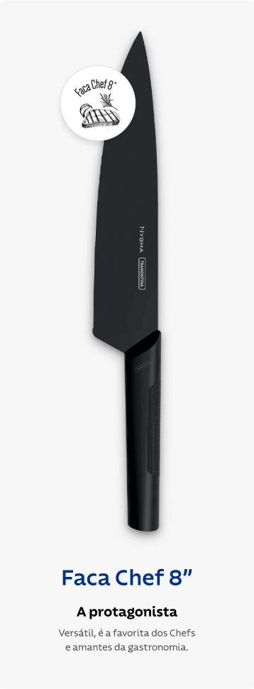 Faca Chef 8”, a protagonista: Versátil, é a favorita dos Chefs e amantes da gastronomia.