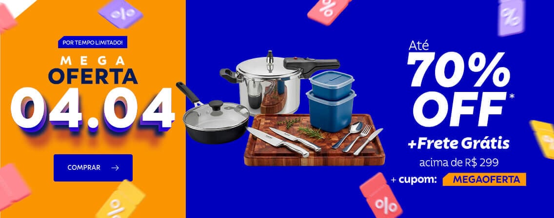 Mega oferta 04/04: at&eacute; 70% OFF + frete gr&aacute;tis acima de R$ 299 + cupom MEGAOFERTA