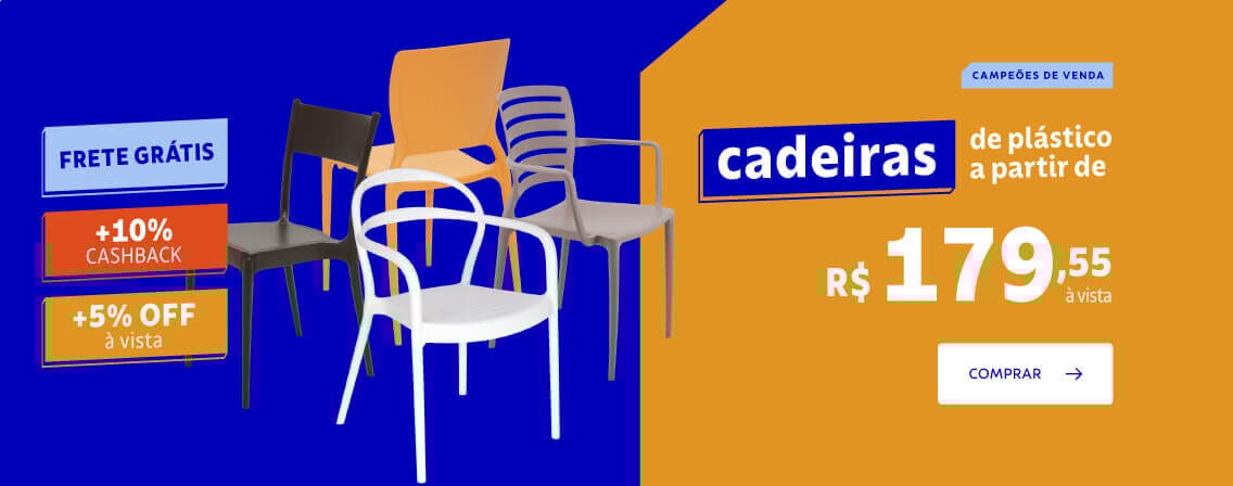 Cadeiras de pl&aacute;sticos a partir de R$ 179,55 &agrave; vista