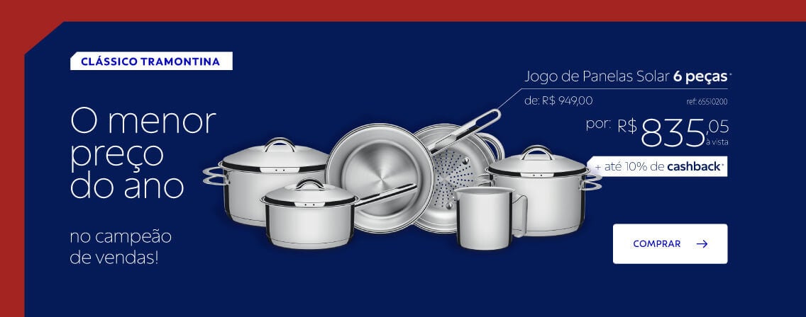 Jogo de Panelas Solar 6 p&ccedil;. por R$ 835,05 &agrave; vista