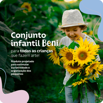  Conjunto infantil Beni para todas as crianças que fazem arte! Produtos projetados para estimular a criatividade e organização dos pequenos.