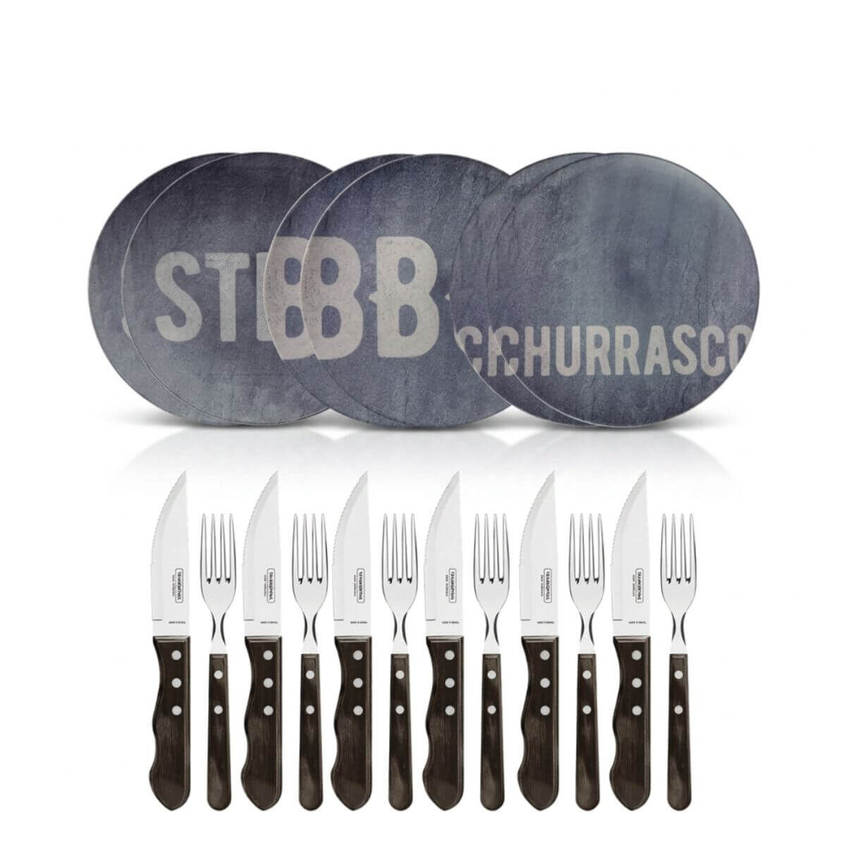 Kit Churrasco Tramontina Jogo de Pratos Porcelana Stone 28cm e Talheres Jumbo 18 Pe&ccedil;as - SKU 99900025 - 1 image number 0