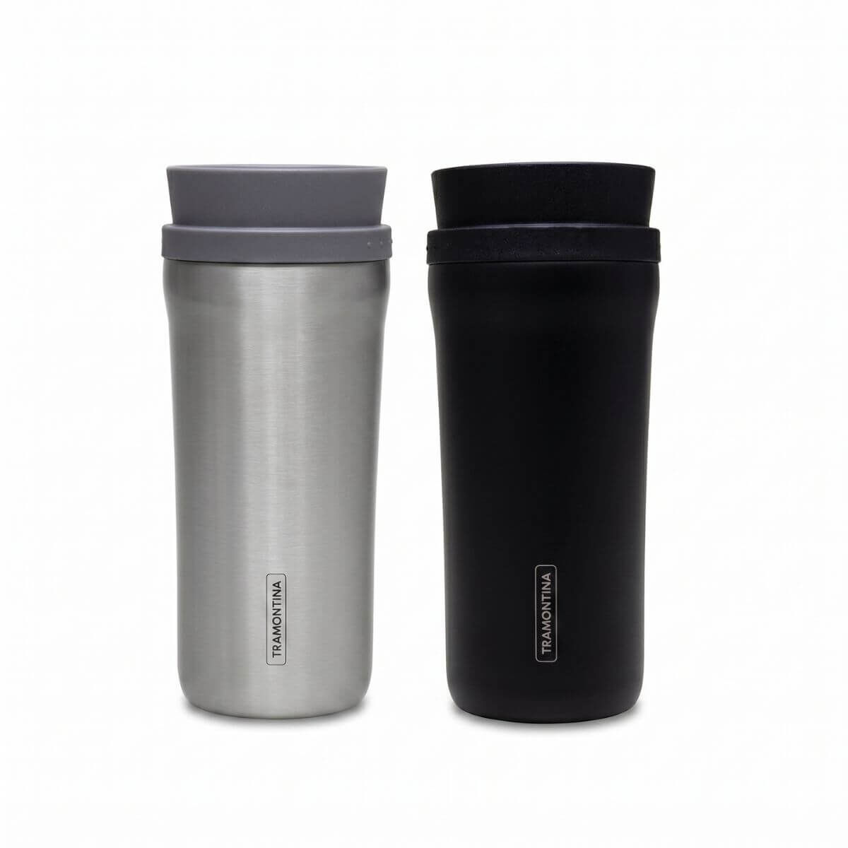 Kit Copos T&eacute;rmicos Tramontina em A&ccedil;o Inox e Preto com Tampa Bocal 360 Graus 460ml 2 Pe&ccedil;as - SKU 99900029 - 1 image number 0