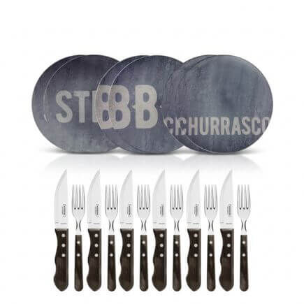 Kit Churrasco Tramontina Jogo de Pratos Porcelana Stone 28cm e Talheres Jumbo 18 Pe&ccedil;as - SKU 99900025