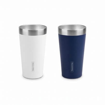 Kit Copos T&eacute;rmicos Tramontina Exata em A&ccedil;o Inox Azul e Branco sem Tampa 420ml 2 Pe&ccedil;as - SKU 99900028