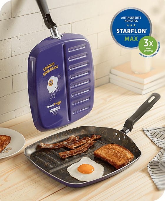  Bistequeira Tramontina Groovy Breakfast em Alumínio com Revestimento Interno em Antiaderente Starflon Max e Externo Siliconado Azul 26 cm