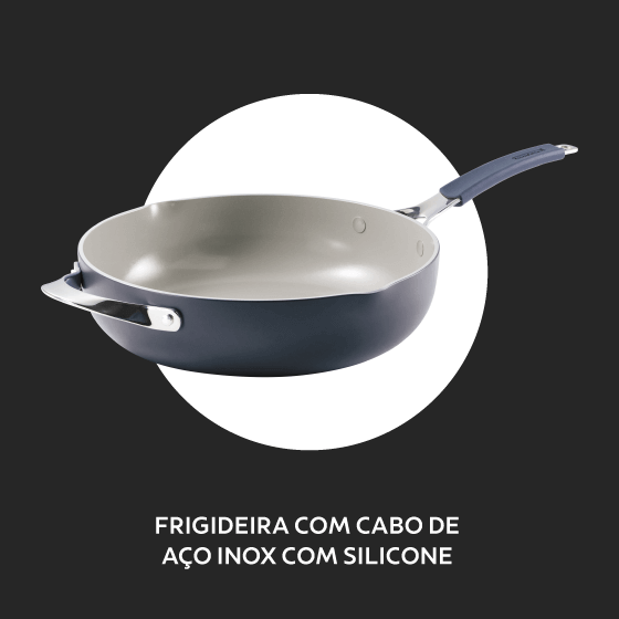 Frigideira com cabo de aço inox com silicone
