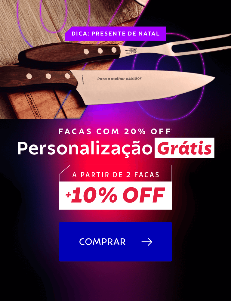 Facas com 20% OFF + personalização GRÁTIS