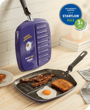  Bistequeira Tramontina Groovy Breakfast em Alumínio com Revestimento Interno em Antiaderente Starflon Max e Externo Siliconado Azul 26 cm