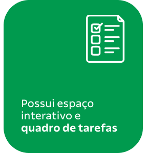 Possui espaço interativo e quadro de tarefas.