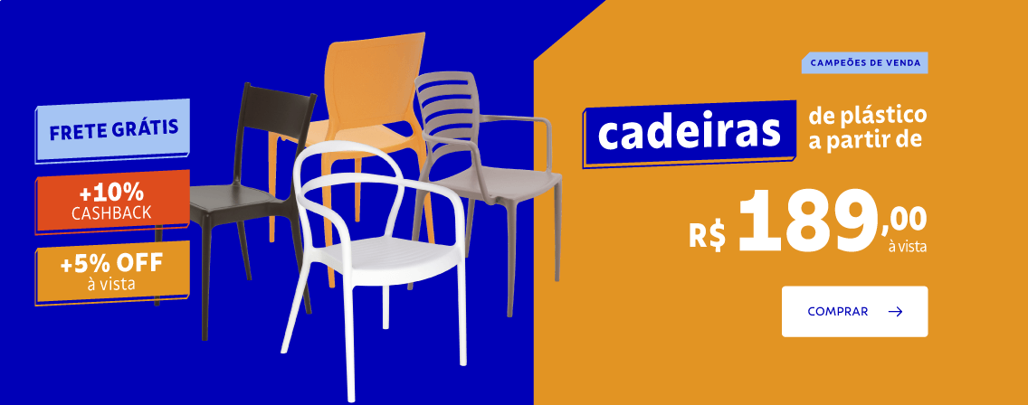 Cadeiras de pl&aacute;sticos a partir de R$ 189,00 &agrave; vista