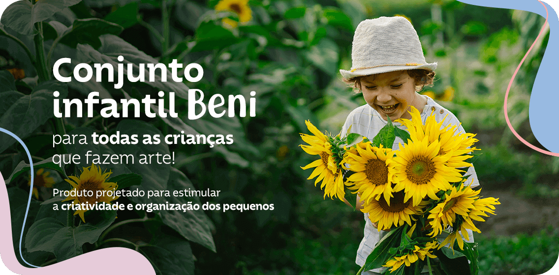  Conjunto infantil Beni para todas as crianças que fazem arte! Produtos projetados para estimular a criatividade e organização dos pequenos.